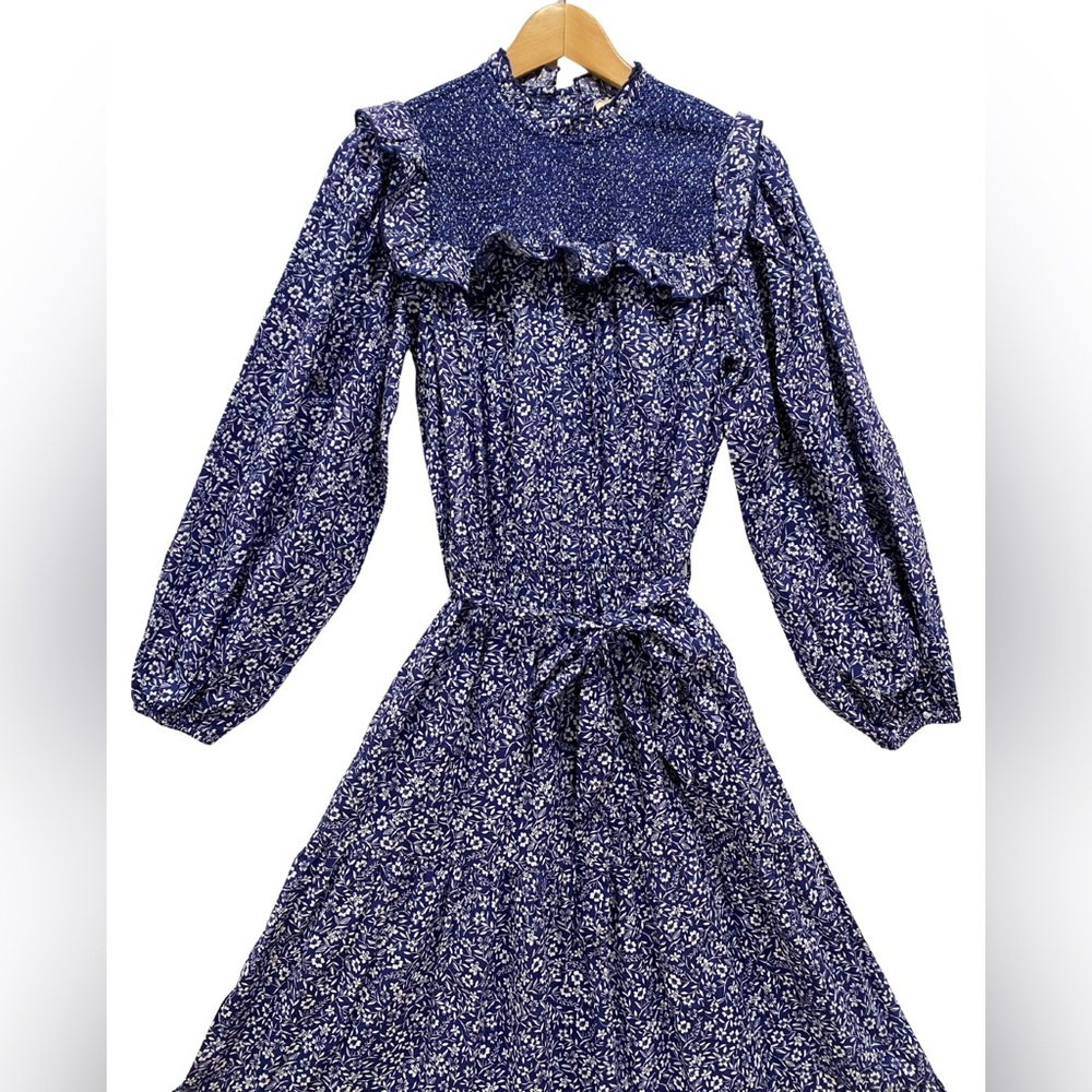 NWT Sonmer Alice Maxi Dress Midnight Long Sleeve Navy Blue & White Floral Small
